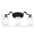 Zilo Three Light Bath Bar in Matte Black with 4" White Muslin Shade