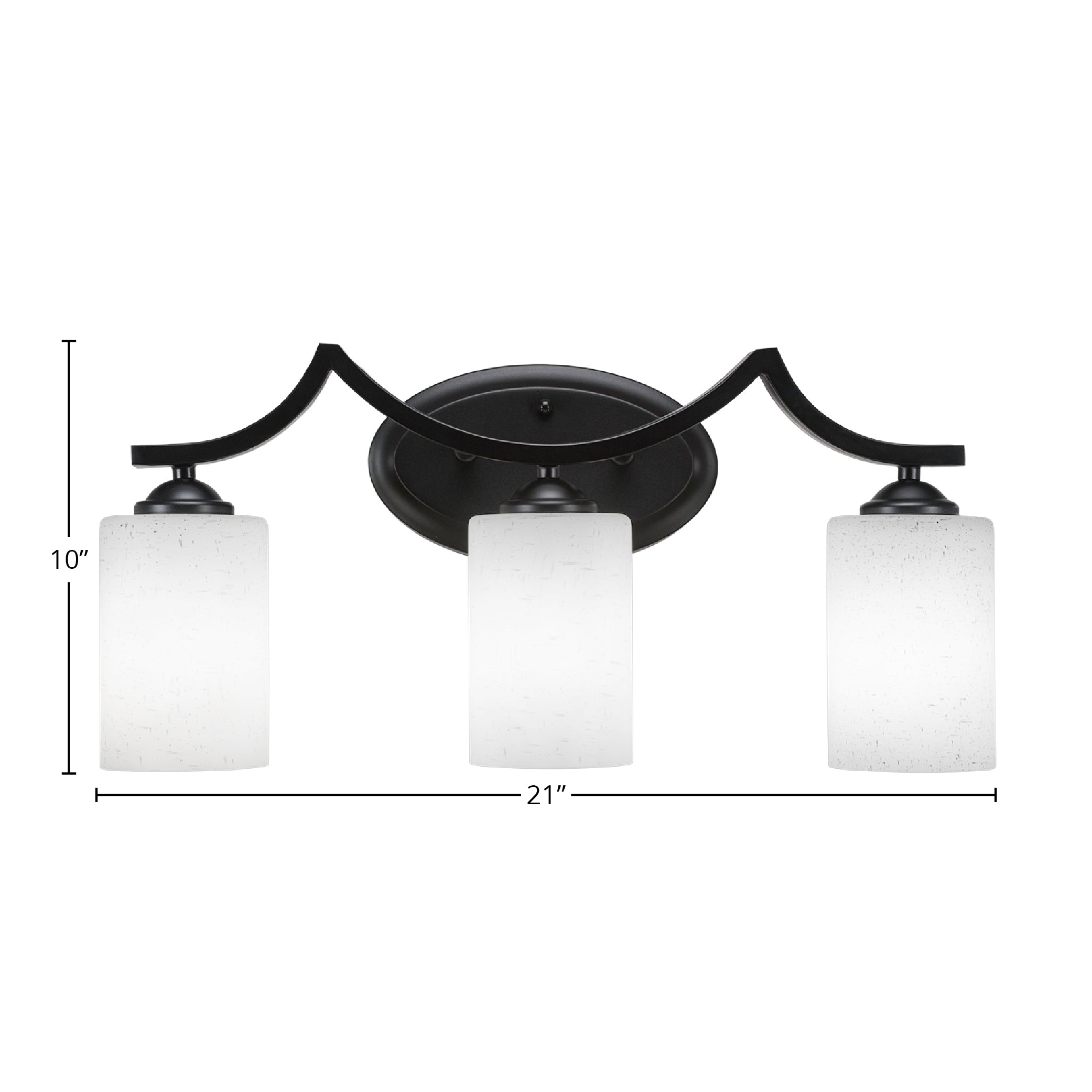 Zilo Three Light Bath Bar in Matte Black with 4" White Muslin Shade