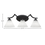 Zilo Three Light Bath Bar in Matte Black with 7" White Muslin Shade