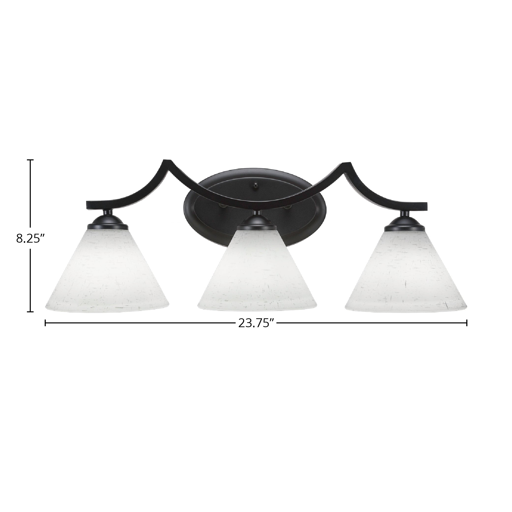 Zilo Three Light Bath Bar in Matte Black with 7" White Muslin Shade