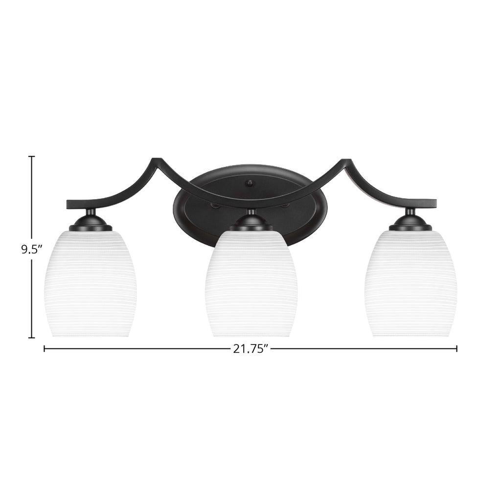 Zilo Three Light Bath Bar in Matte Black with 5" White Matrix Shade