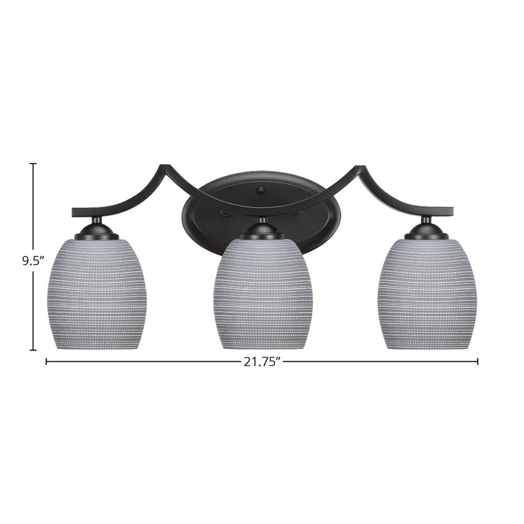 Zilo Three Light Bath Bar in Matte Black with 5" Gray Matrix Shade