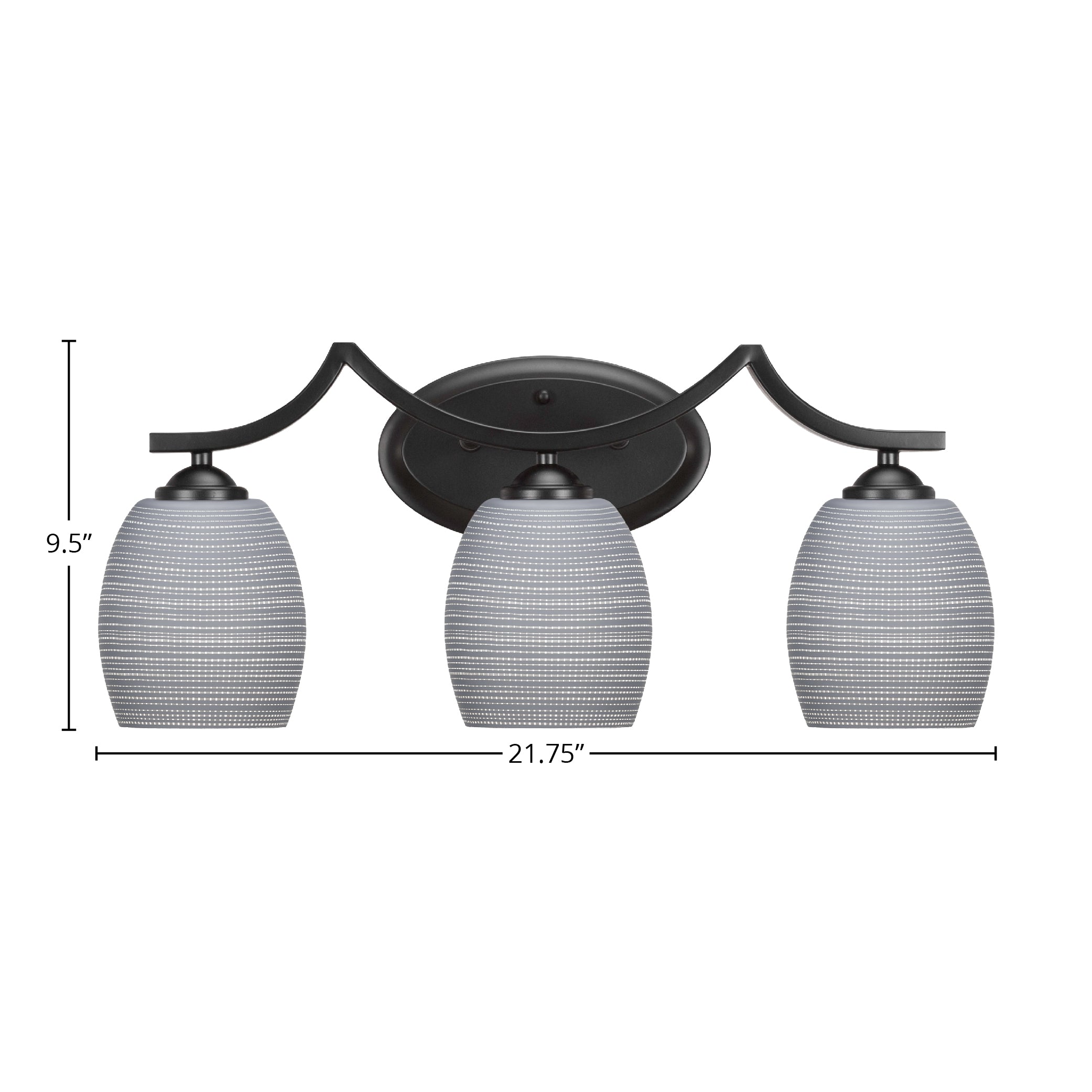 Zilo Three Light Bath Bar in Matte Black with 5" Gray Matrix Shade