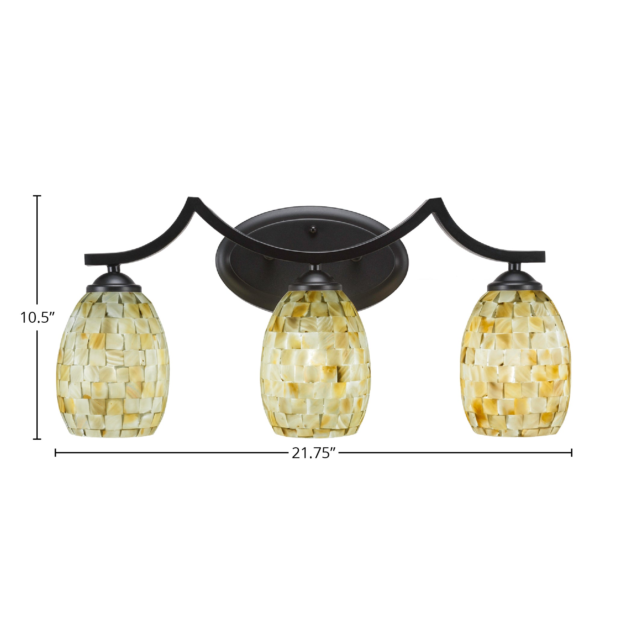 Zilo Three Light Bath Bar in Matte Black with 5" Ivory Glaze Seashell Shade