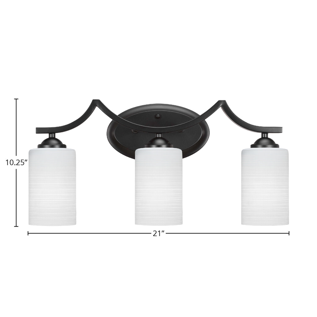Zilo Three Light Bath Bar in Matte Black with 4" White Matrix Shade