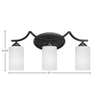Zilo Three Light Bath Bar in Matte Black with 4" White Matrix Shade