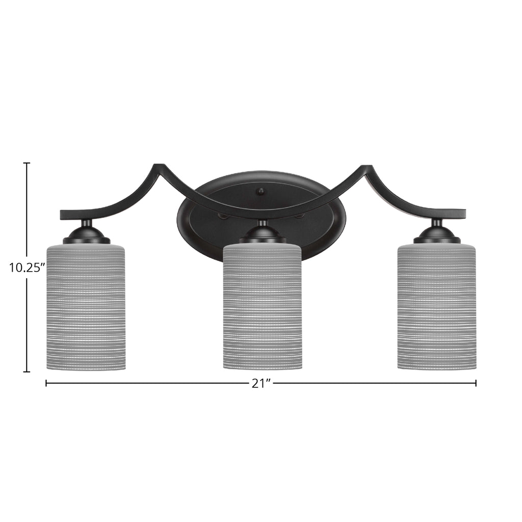 Zilo Three Light Bath Bar in Matte Black with 4" Gray Matrix Shade