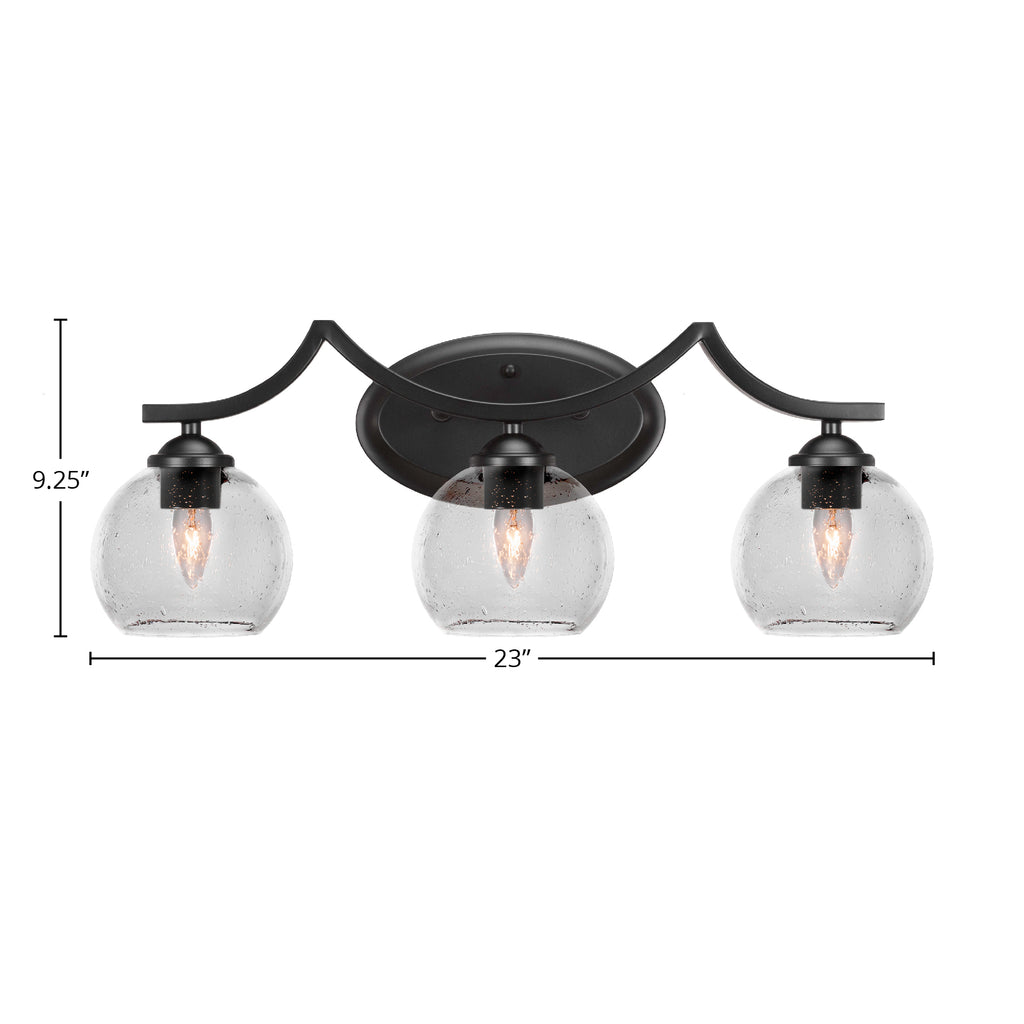 Zilo Three Light Bath Bar in Matte Black with 5.75" Clear Bubble Shade