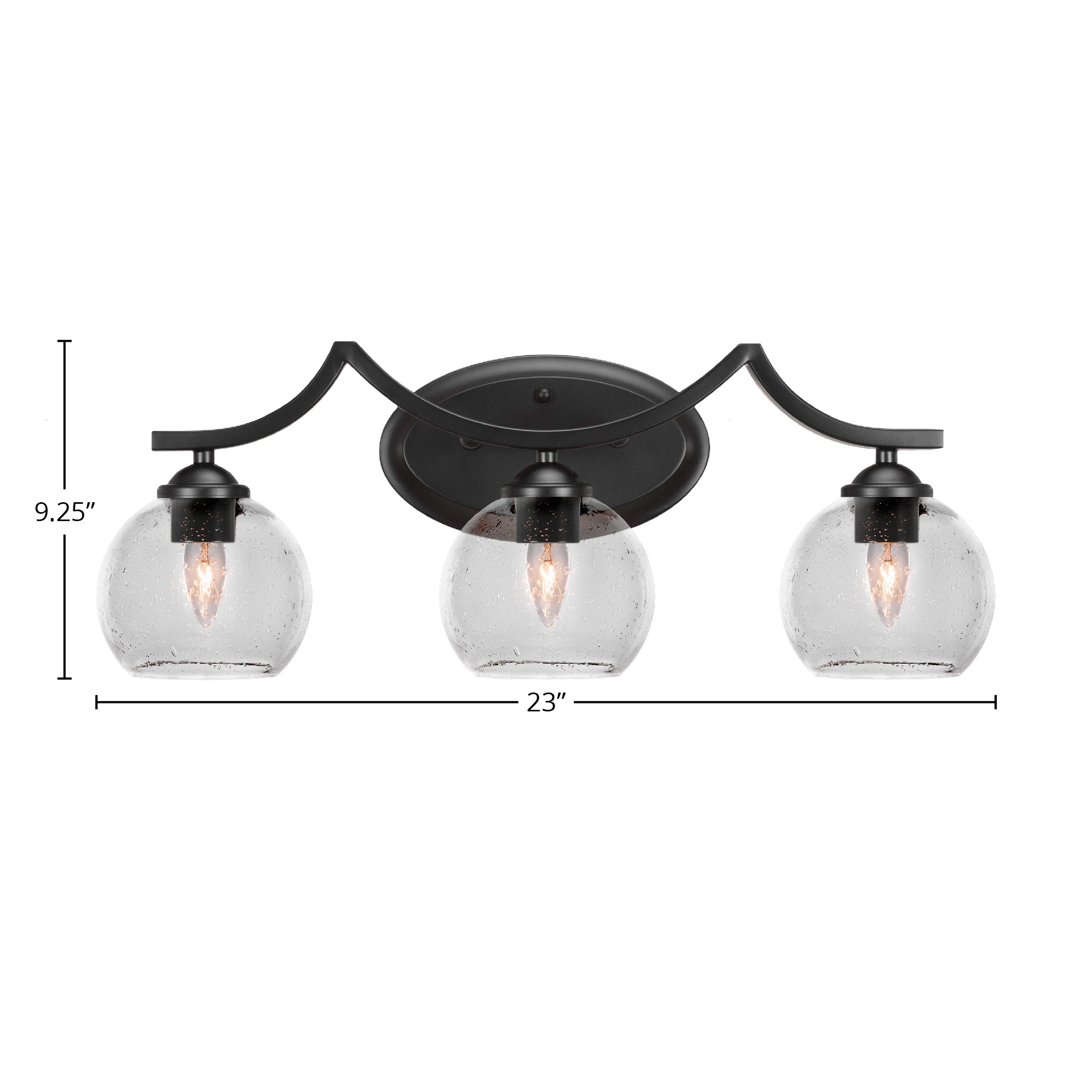 Zilo Three Light Bath Bar in Matte Black with 5.75" Clear Bubble Shade