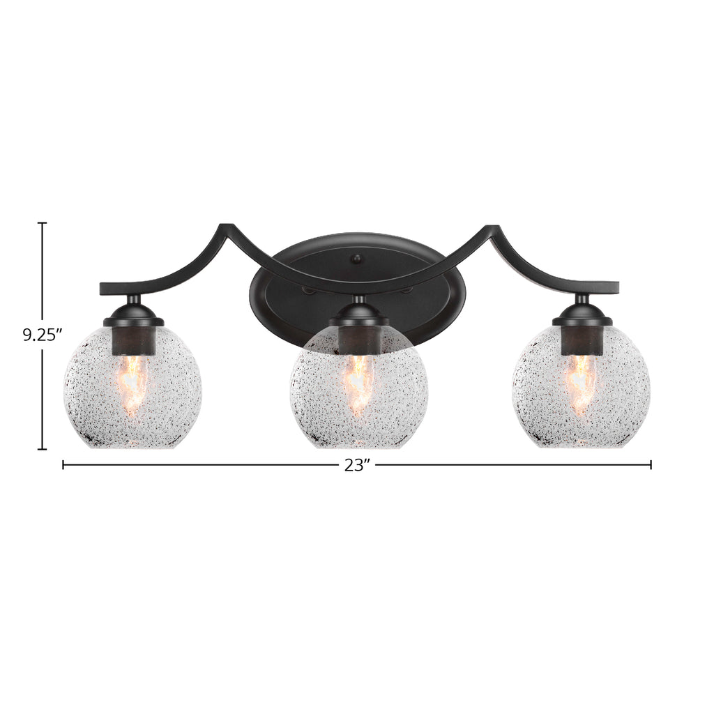 Zilo Three Light Bath Bar in Matte Black with 5.75" Smoke Bubble Shade