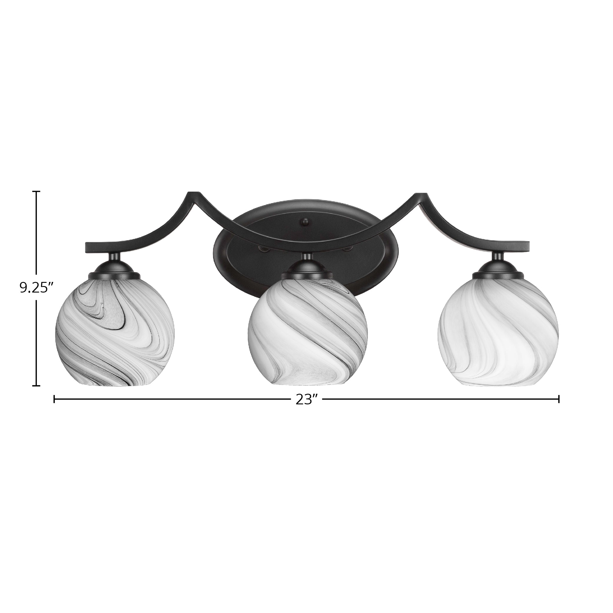 Zilo Three Light Bath Bar in Matte Black with 5.75" Onyx Swirl Shade