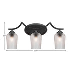 Zilo Three Light Bath Bar in Matte Black with 5" Clear Textured Shade
