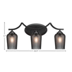 Zilo Three Light Bath Bar in Matte Black with 5" Smoke Textured Shade
