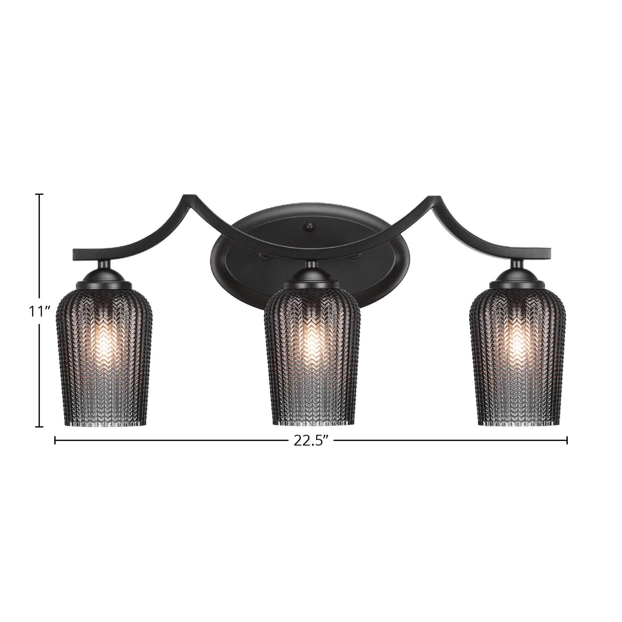 Zilo Three Light Bath Bar in Matte Black with 5" Smoke Textured Shade