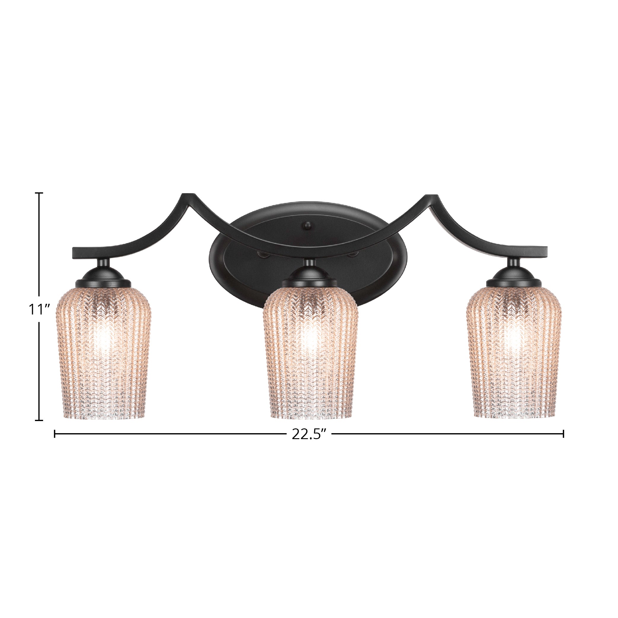 Zilo Three Light Bath Bar in Matte Black with 5" Silver Textured Shade