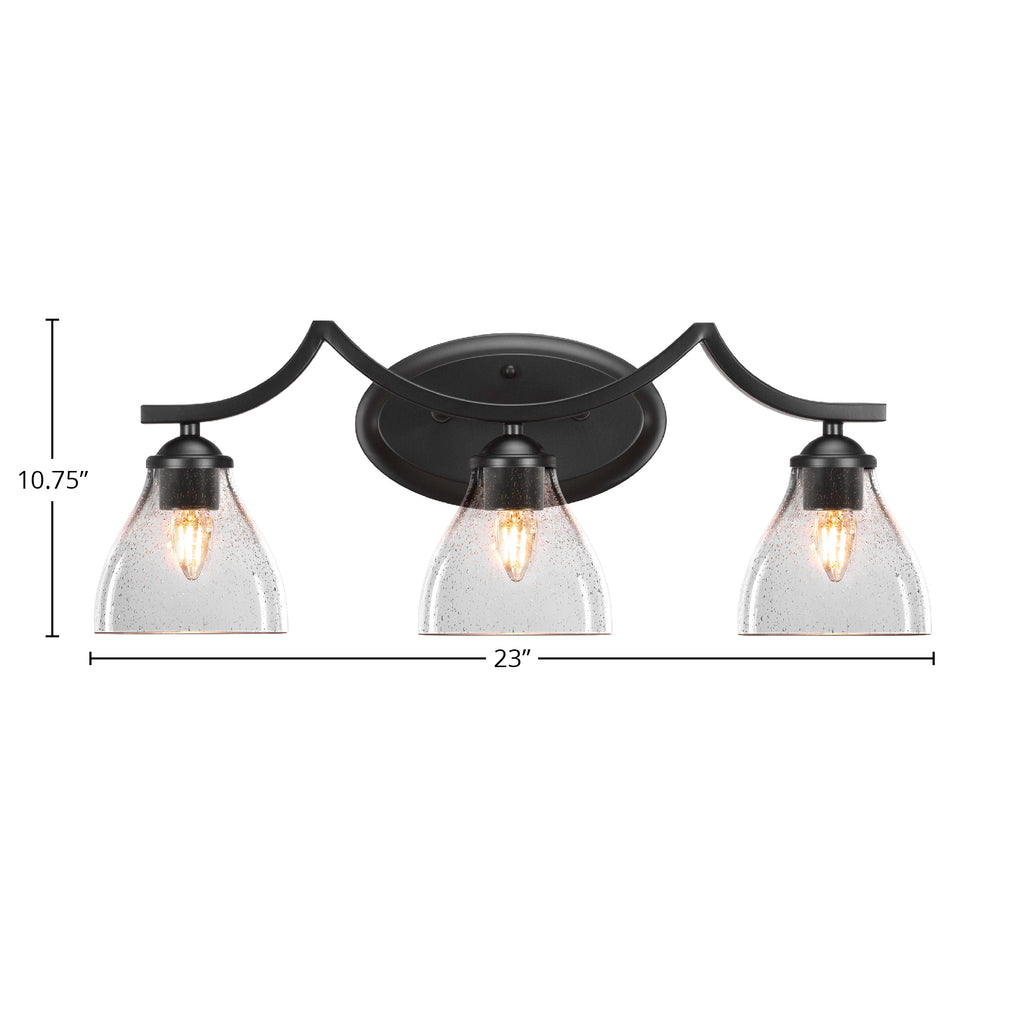 Zilo Three Light Bath Bar in Matte Black with 6.25" Clear Bubble Shade