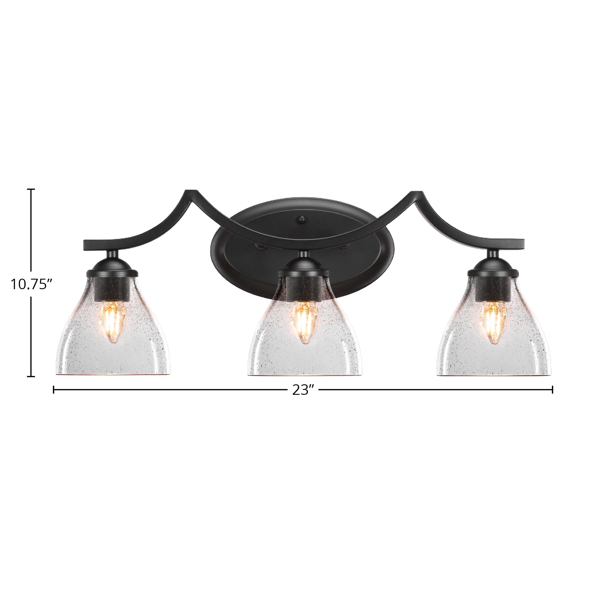 Zilo Three Light Bath Bar in Matte Black with 6.25" Clear Bubble Shade