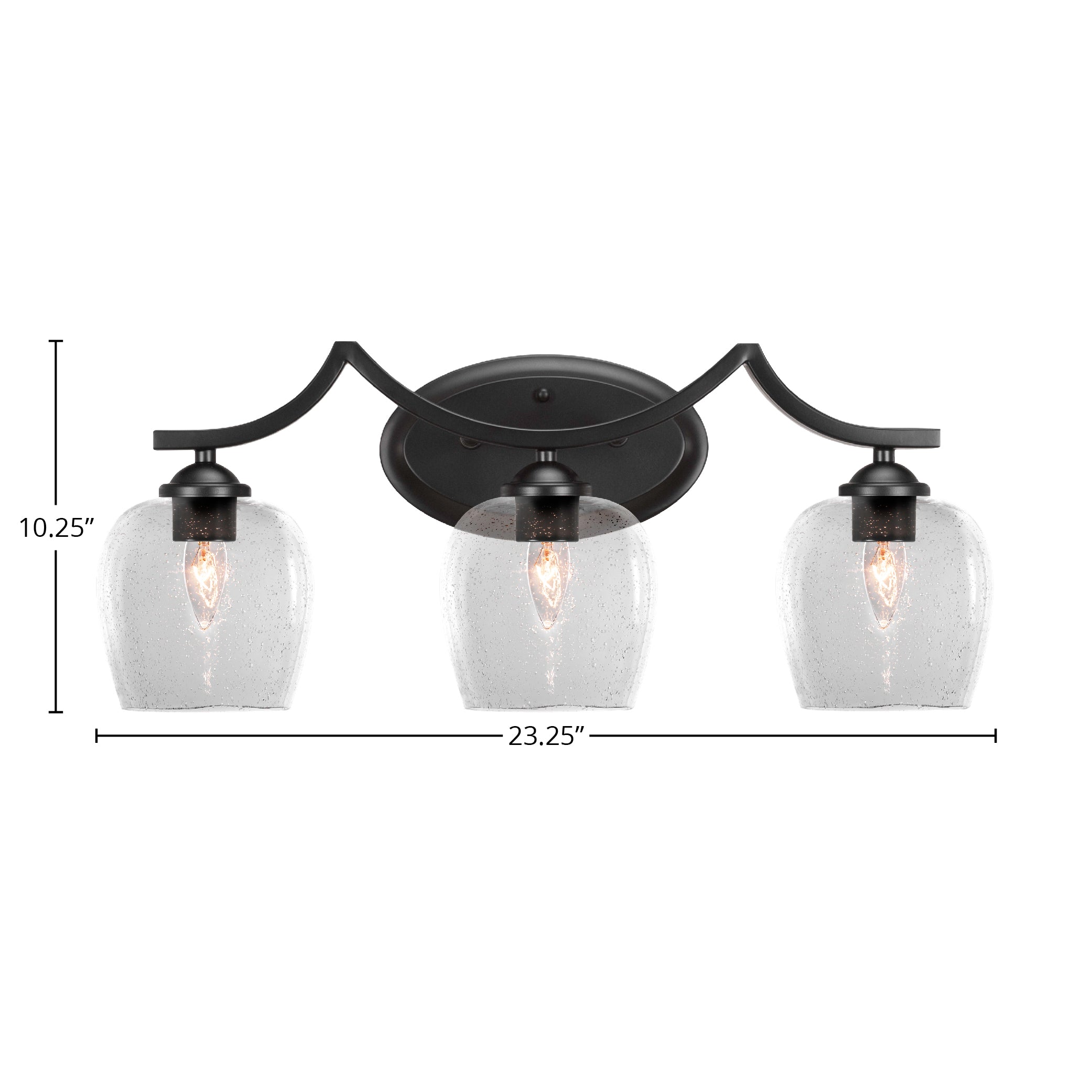 Zilo Three Light Bath Bar in Matte Black with 6" Clear Bubble Shade