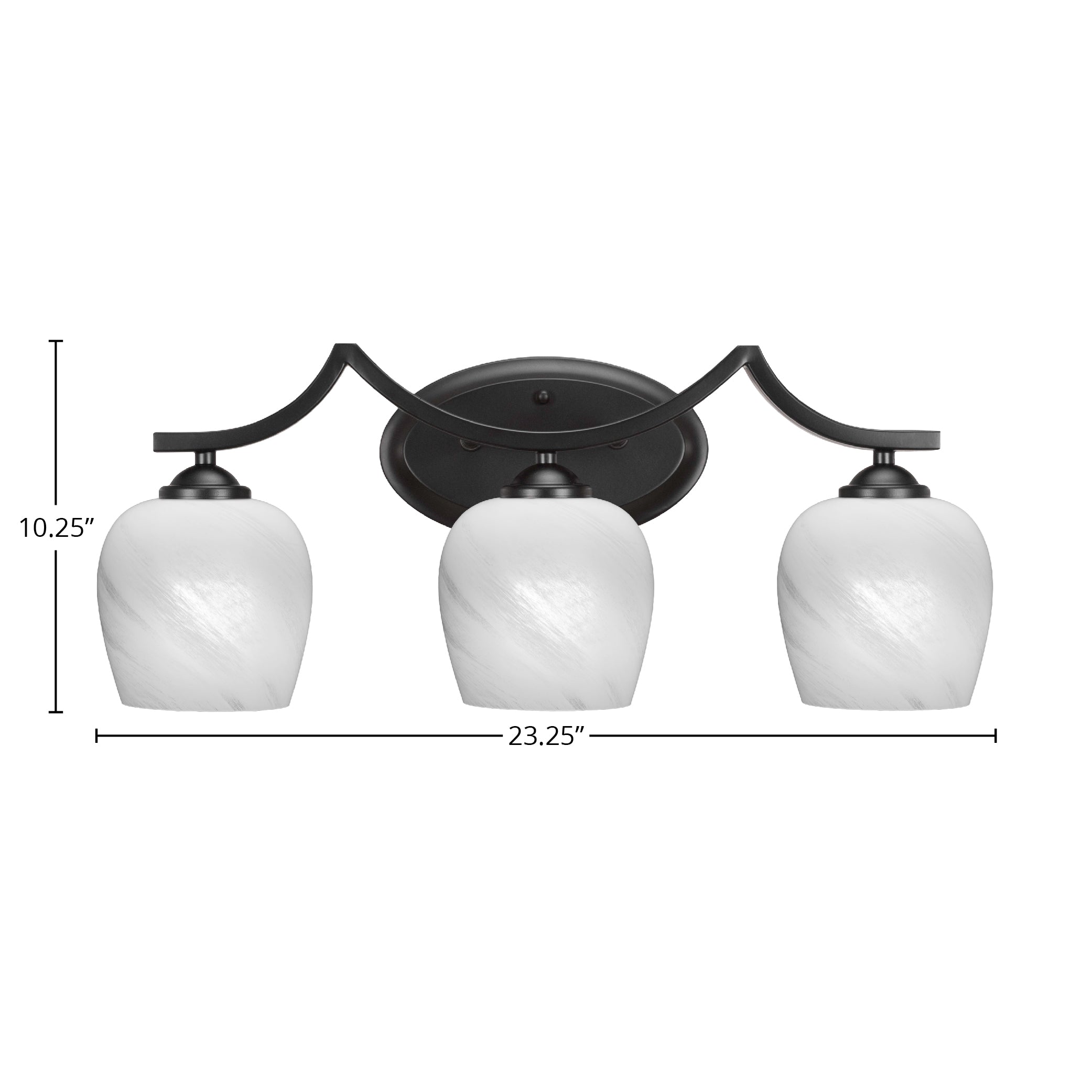 Zilo Three Light Bath Bar in Matte Black with 6" White Marble Shade