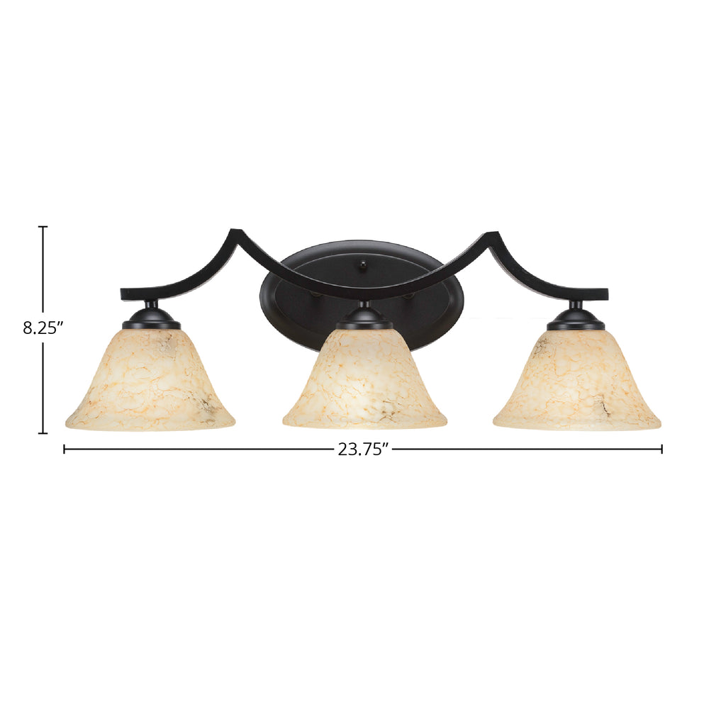 Zilo Three Light Bath Bar in Matte Black with 7" Italian Marble Shade