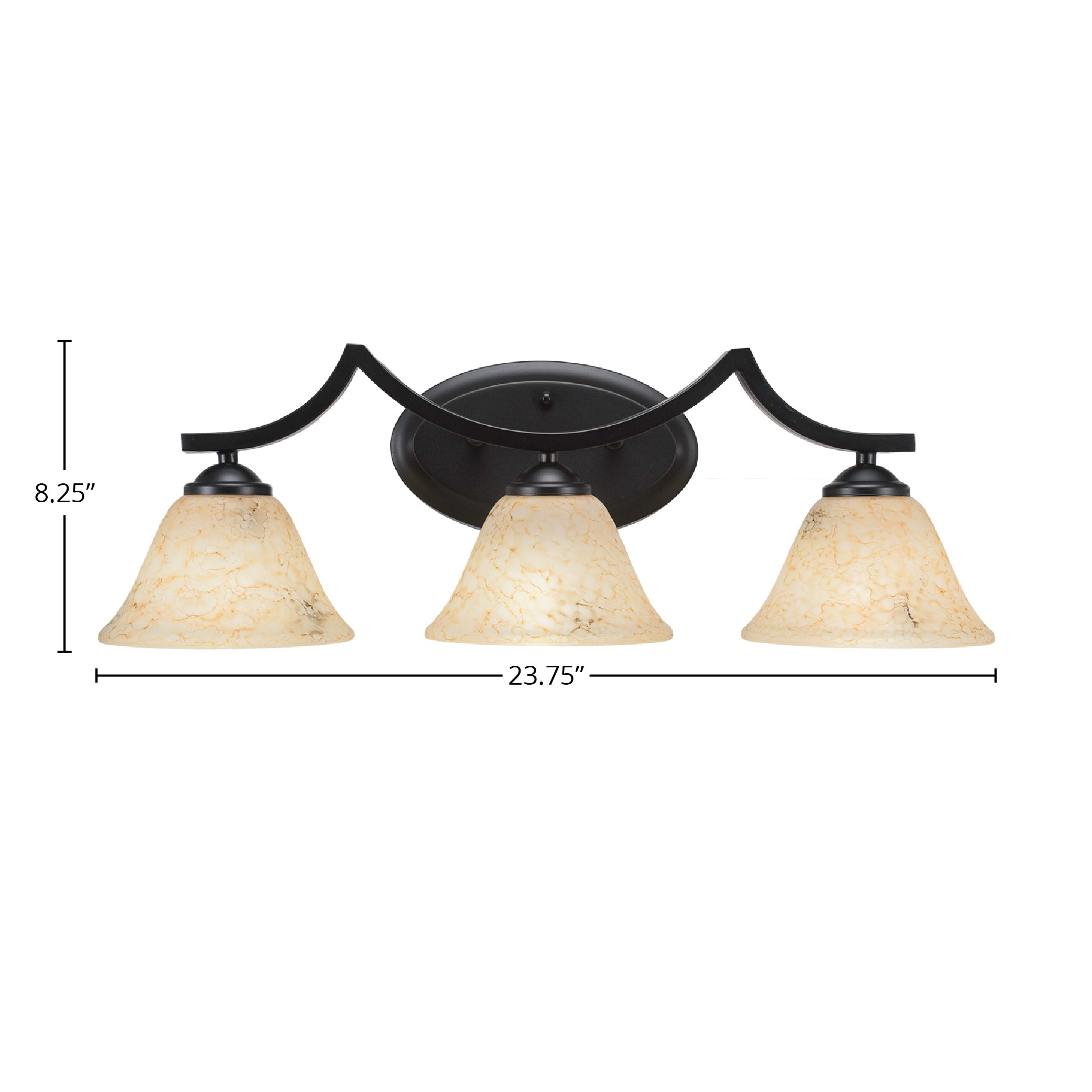 Zilo Three Light Bath Bar in Matte Black with 7" Italian Marble Shade