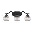 Zilo Three Light Bath Bar in Matte Black with 6" Clear Ribbed Shade