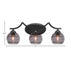 Zilo Three Light Bath Bar in Matte Black with 6" Smoke Ribbed Shade