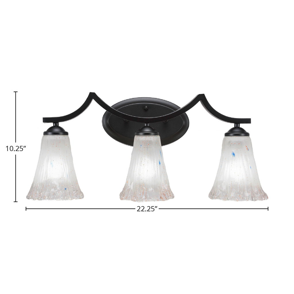 Zilo Three Light Bath Bar in Matte Black with 5.5" Fluted Frosted Crystal Shade