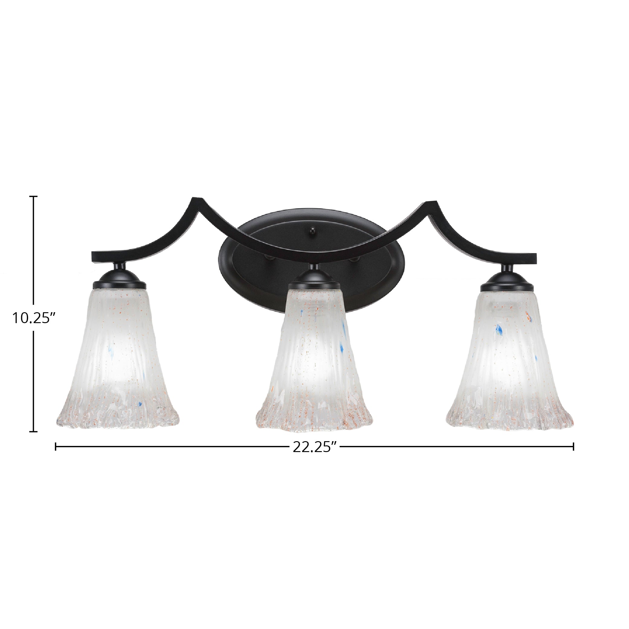 Zilo Three Light Bath Bar in Matte Black with 5.5" Fluted Frosted Crystal Shade
