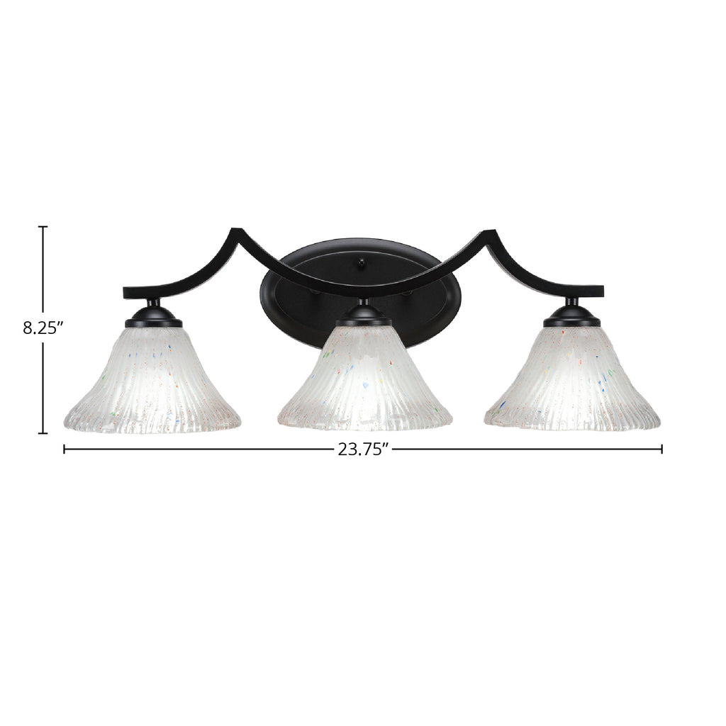 Zilo Three Light Bath Bar in Matte Black with 7" Frosted Crystal Shade