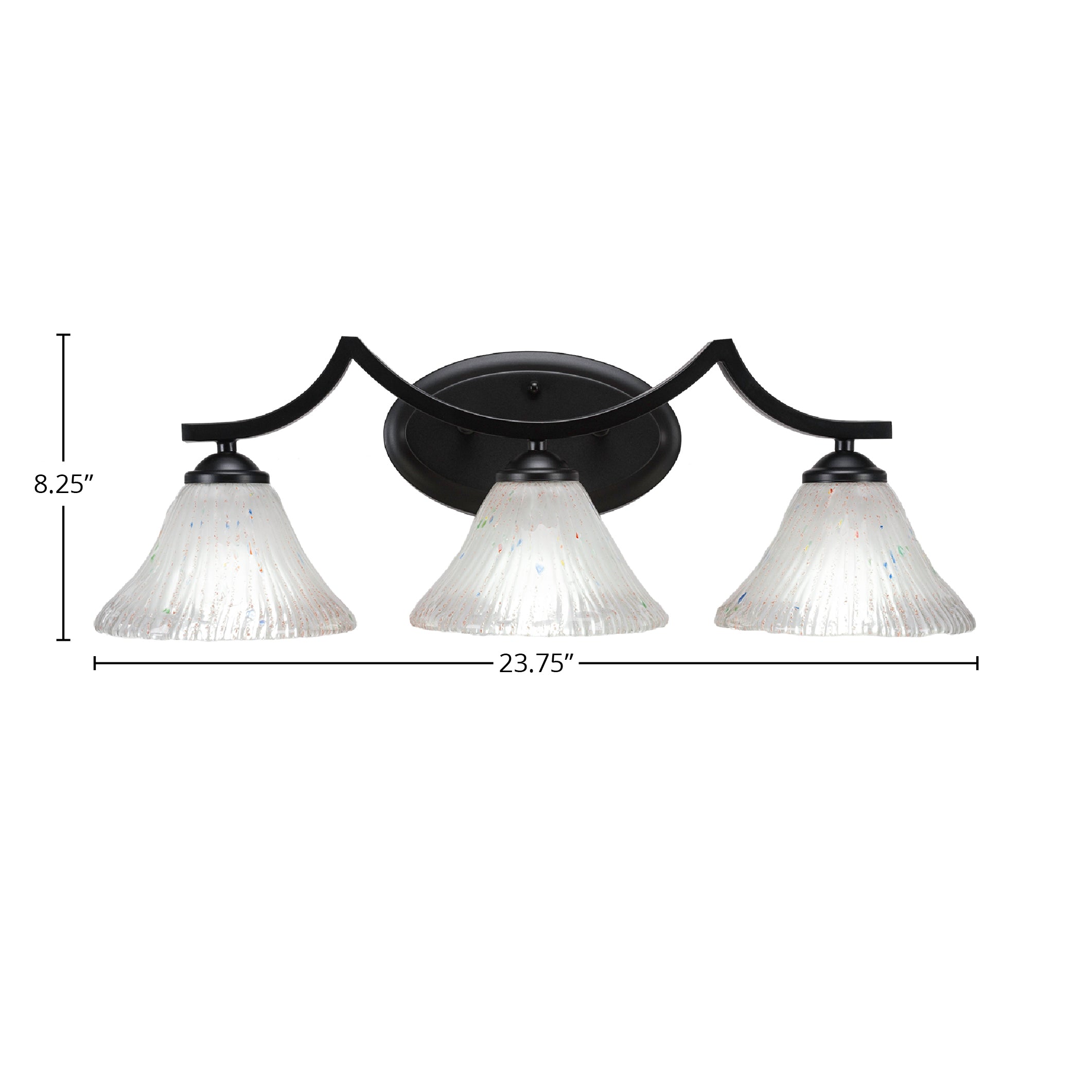 Zilo Three Light Bath Bar in Matte Black with 7" Frosted Crystal Shade