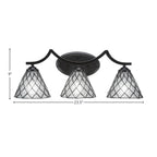 Zilo Three Light Bath Bar in Matte Black with 7" Diamond Ice Art Glass Shade