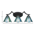 Zilo Three Light Bath Bar in Matte Black with 7" Sea Ice Art Glass Shade