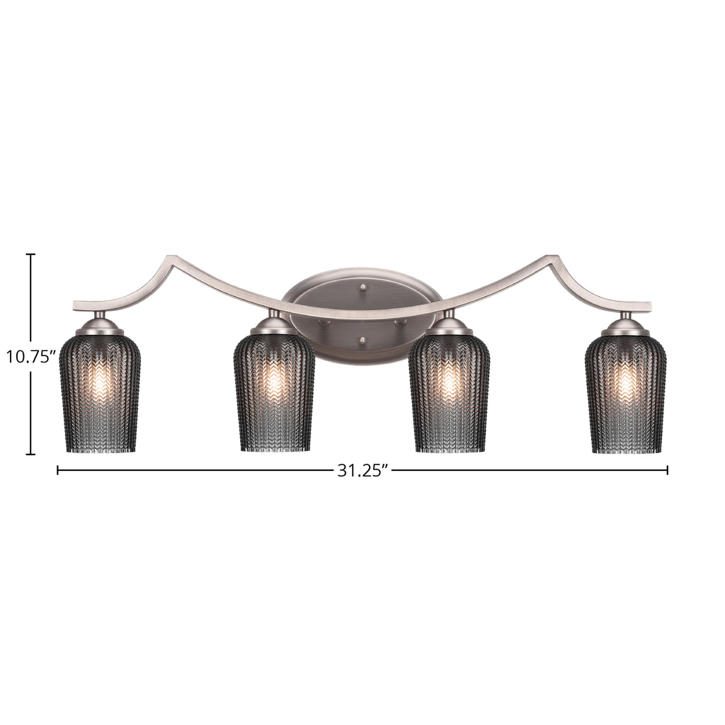 Zilo Four Light Bath Bar in Graphite with 5" Smoke Textured Shade