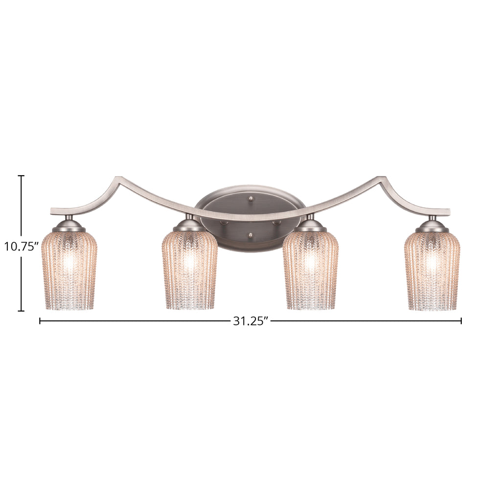 Zilo Four Light Bath Bar in Graphite with 5" Silver Textured Shade