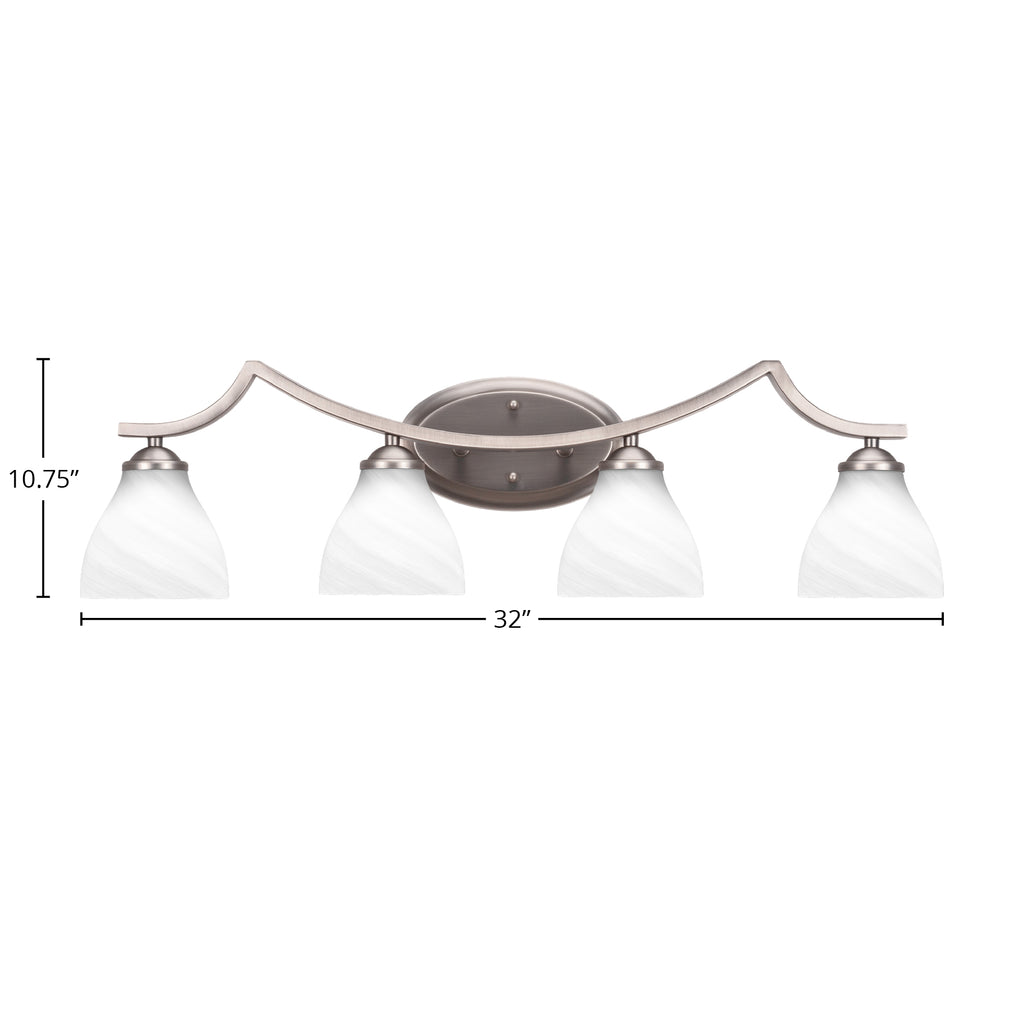 Zilo Four Light Bath Bar in Graphite with 6.25" White Marble Shade