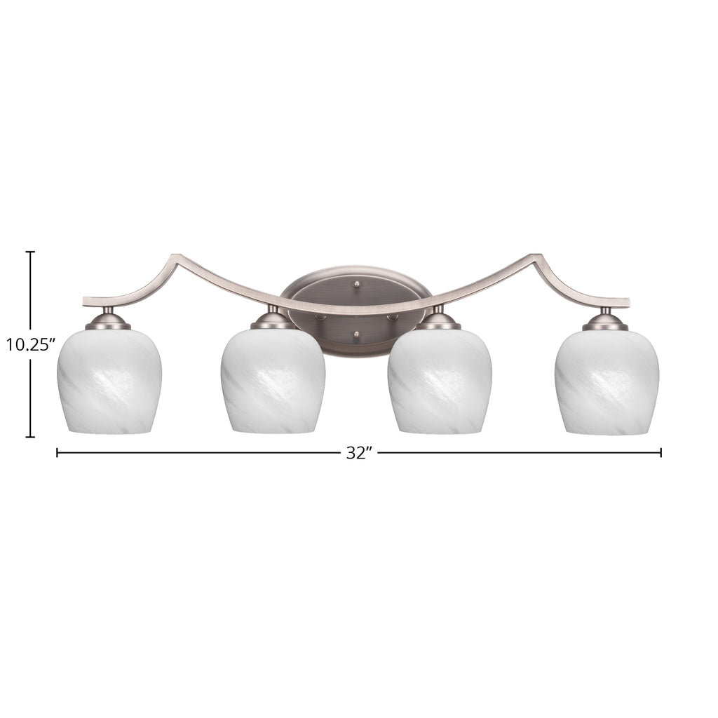 Zilo Four Light Bath Bar in Graphite with 6" White Marble Shade