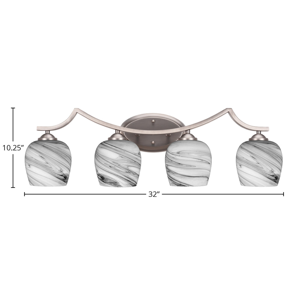 Zilo Four Light Bath Bar in Graphite with 6" Onyx Swirl Shade