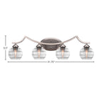Zilo Four Light Bath Bar in Graphite with 6" Clear Ribbed Shade