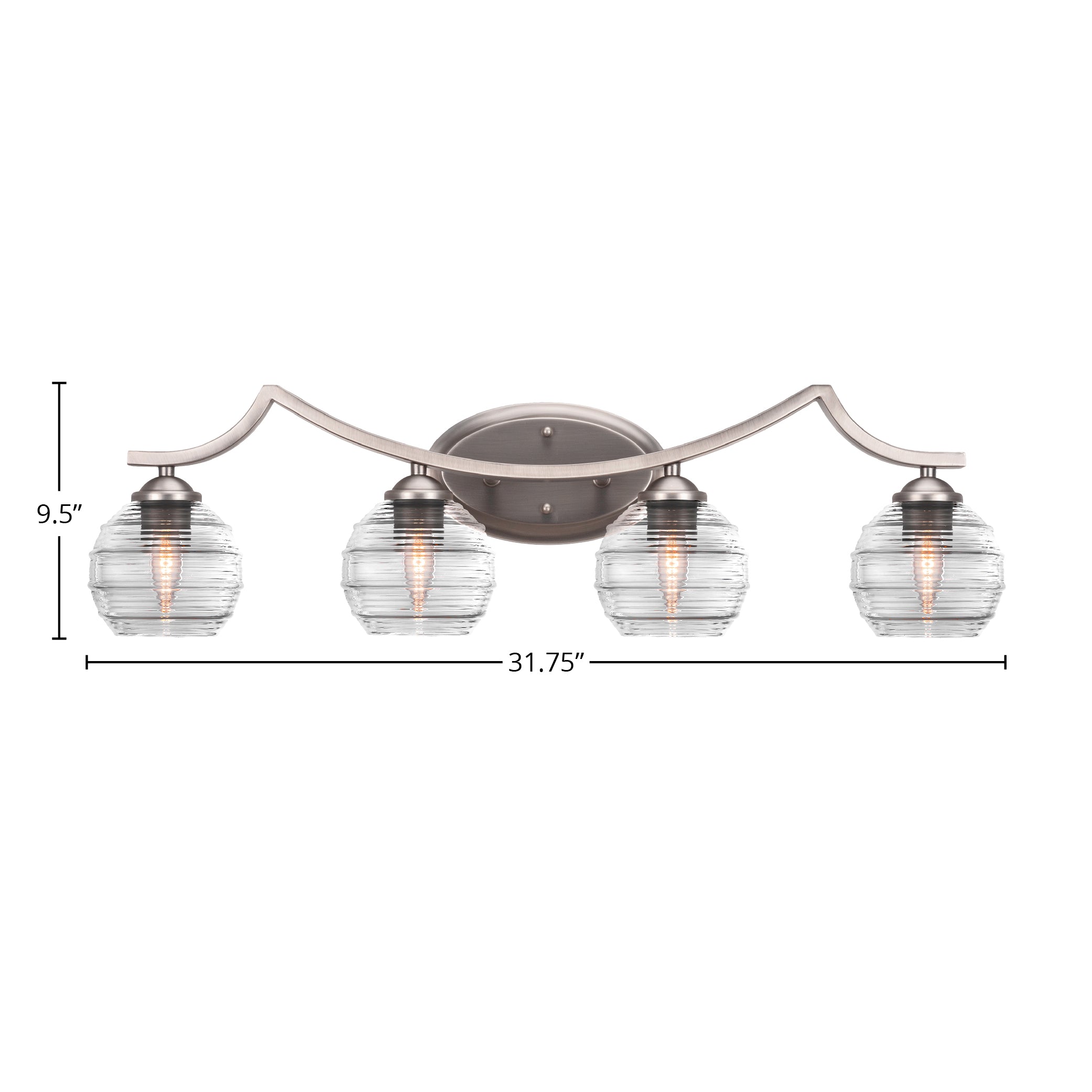 Zilo Four Light Bath Bar in Graphite with 6" Clear Ribbed Shade