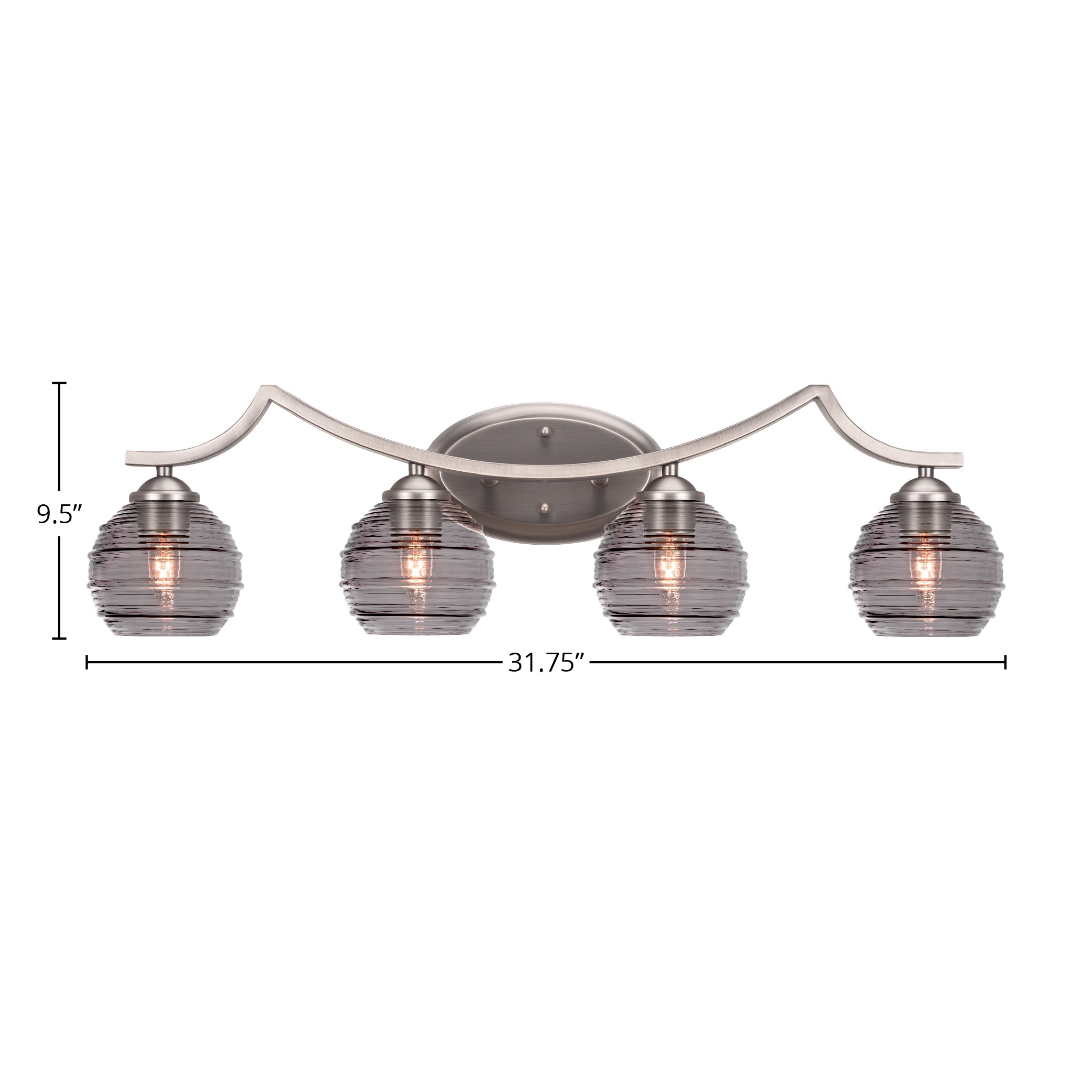 Zilo Four Light Bath Bar in Graphite with 6" Smoke Ribbed Shade