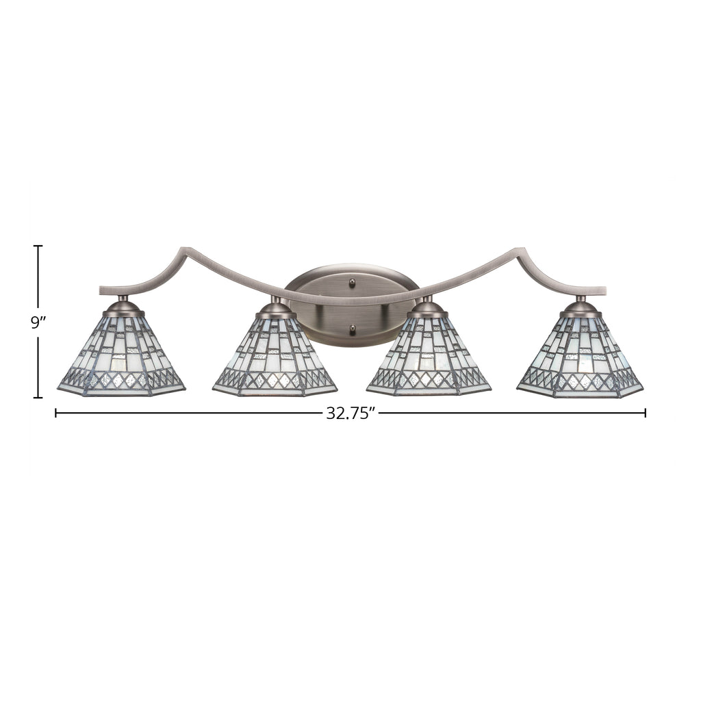 Zilo Four Light Bath Bar in Graphite with 7" Pewter Art Glass Shade