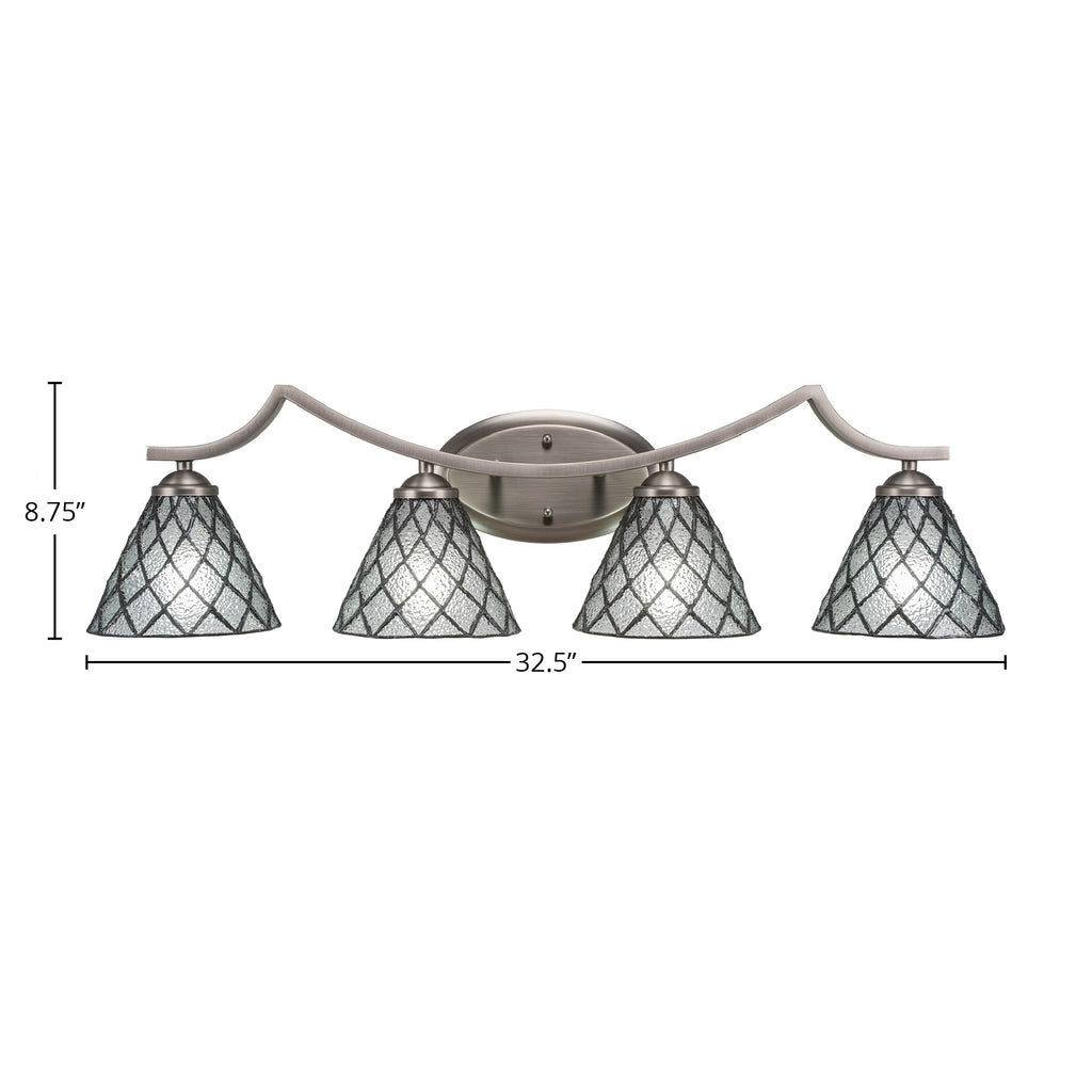 Zilo Four Light Bath Bar in Graphite with 7" Diamond Ice Art Glass Shade