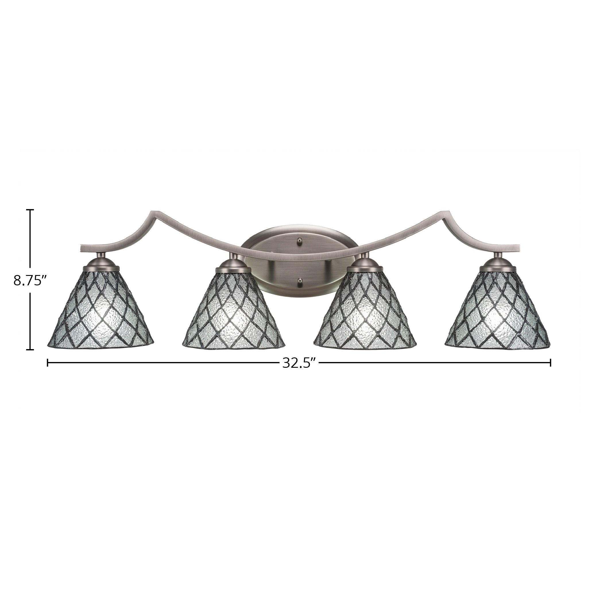 Zilo Four Light Bath Bar in Graphite with 7" Diamond Ice Art Glass Shade