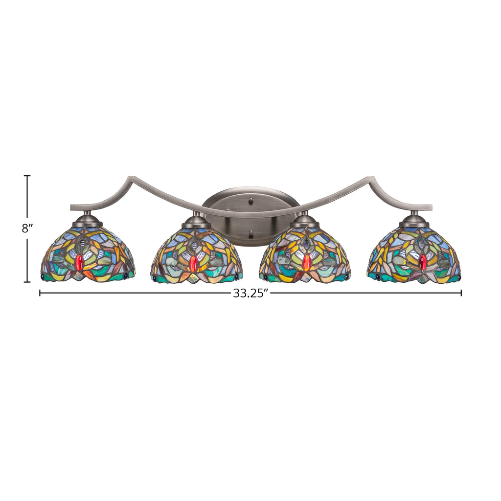 Zilo Four Light Bath Bar in Graphite with 7" Kaleidoscope Art Glass Shade