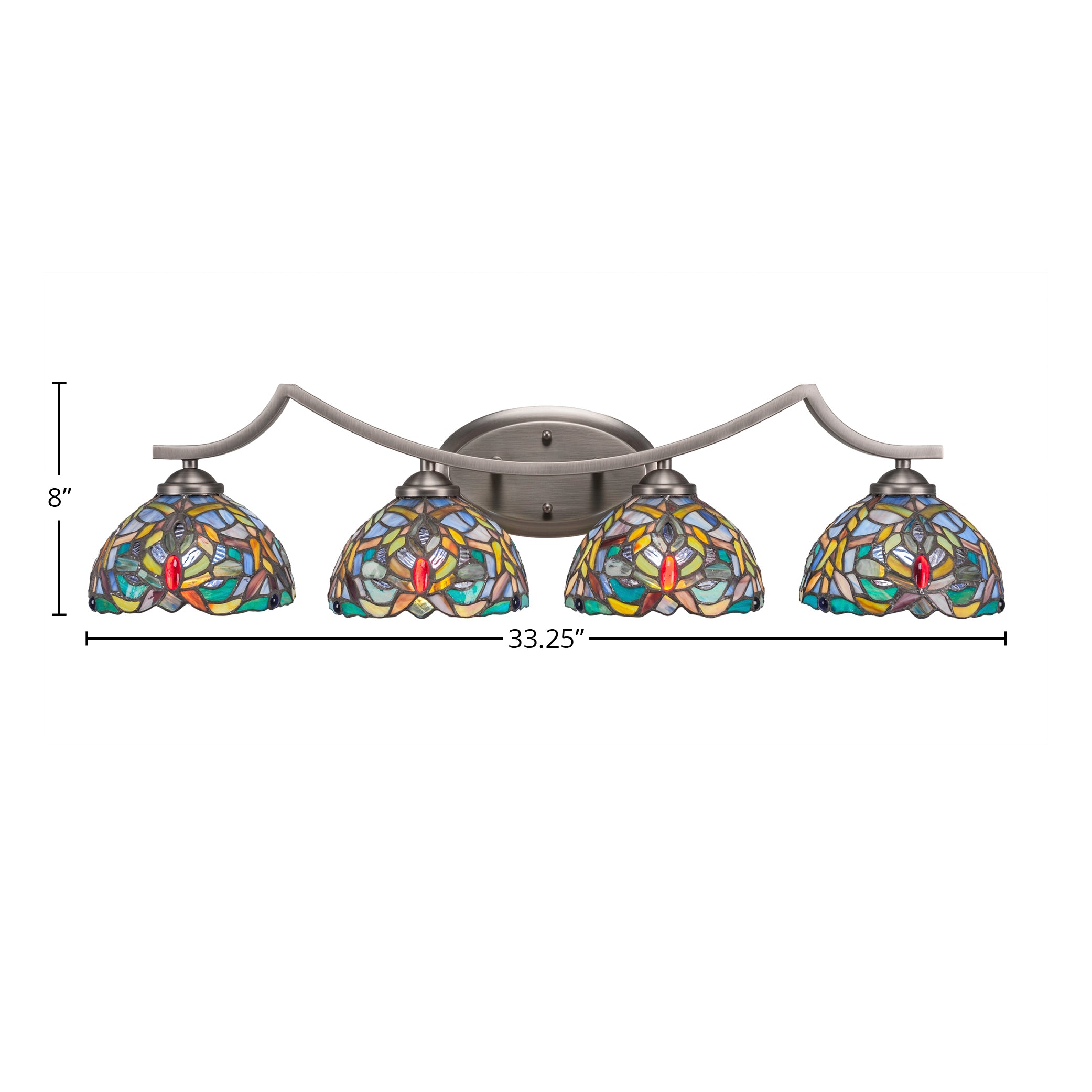 Zilo Four Light Bath Bar in Graphite with 7" Kaleidoscope Art Glass Shade