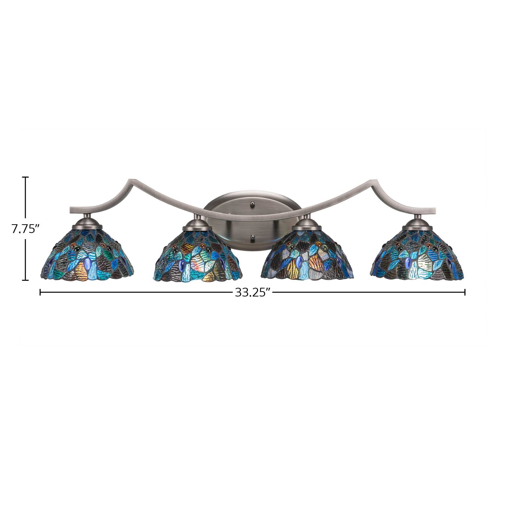 Zilo Four Light Bath Bar in Graphite with 7" Blue Mosaic Art Glass Shade