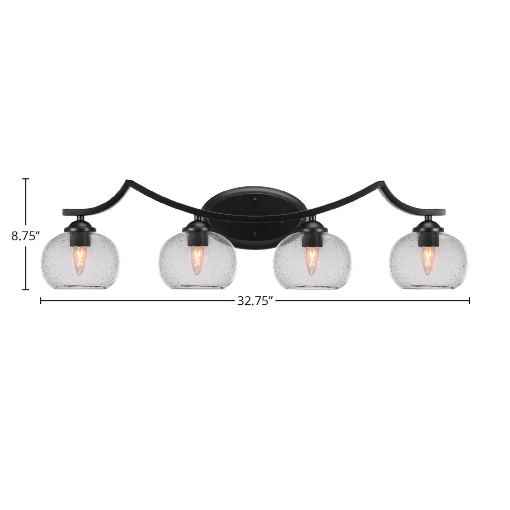 Zilo Four Light Bath Bar in Matte Black with 7" Clear Bubble Shade