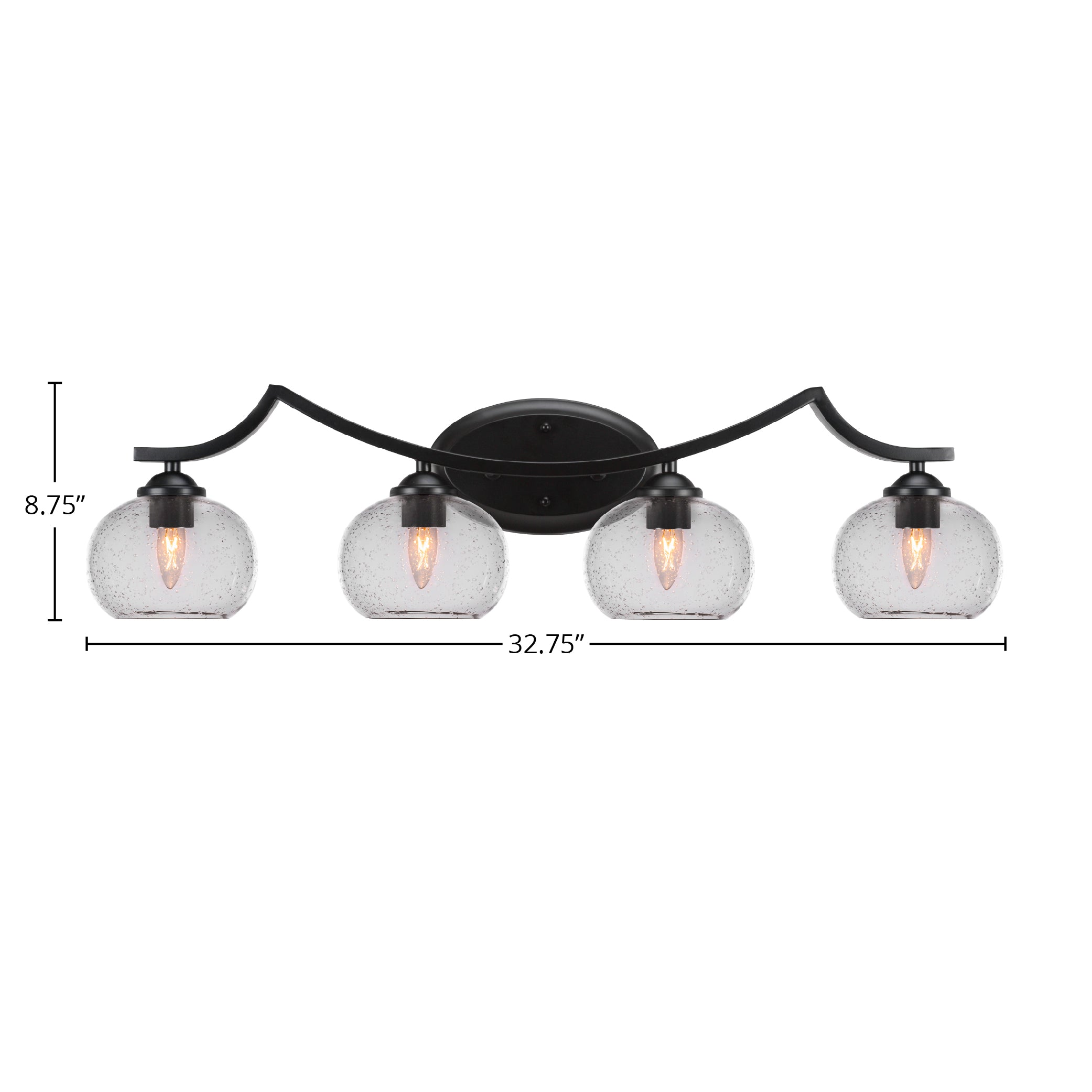 Zilo Four Light Bath Bar in Matte Black with 7" Clear Bubble Shade