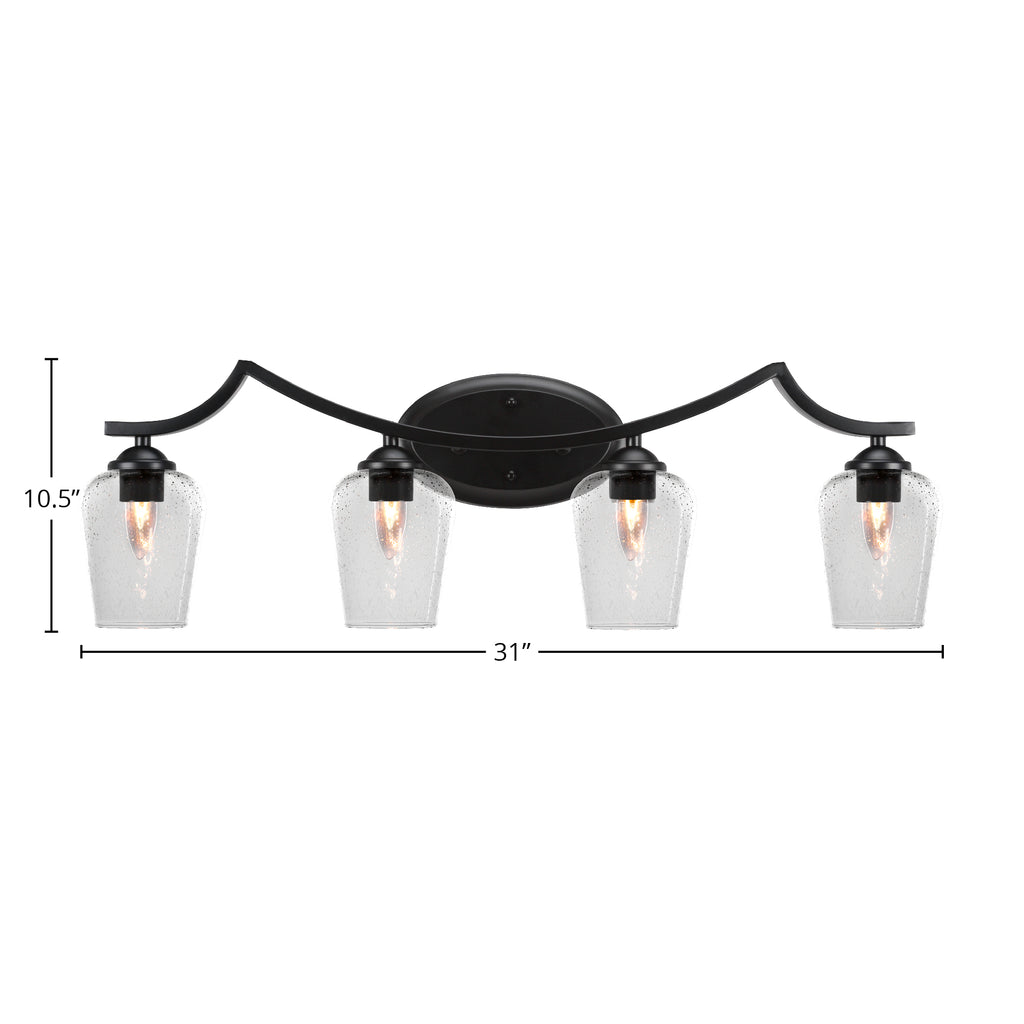 Zilo Four Light Bath Bar in Matte Black with 5" Clear Bubble Shade